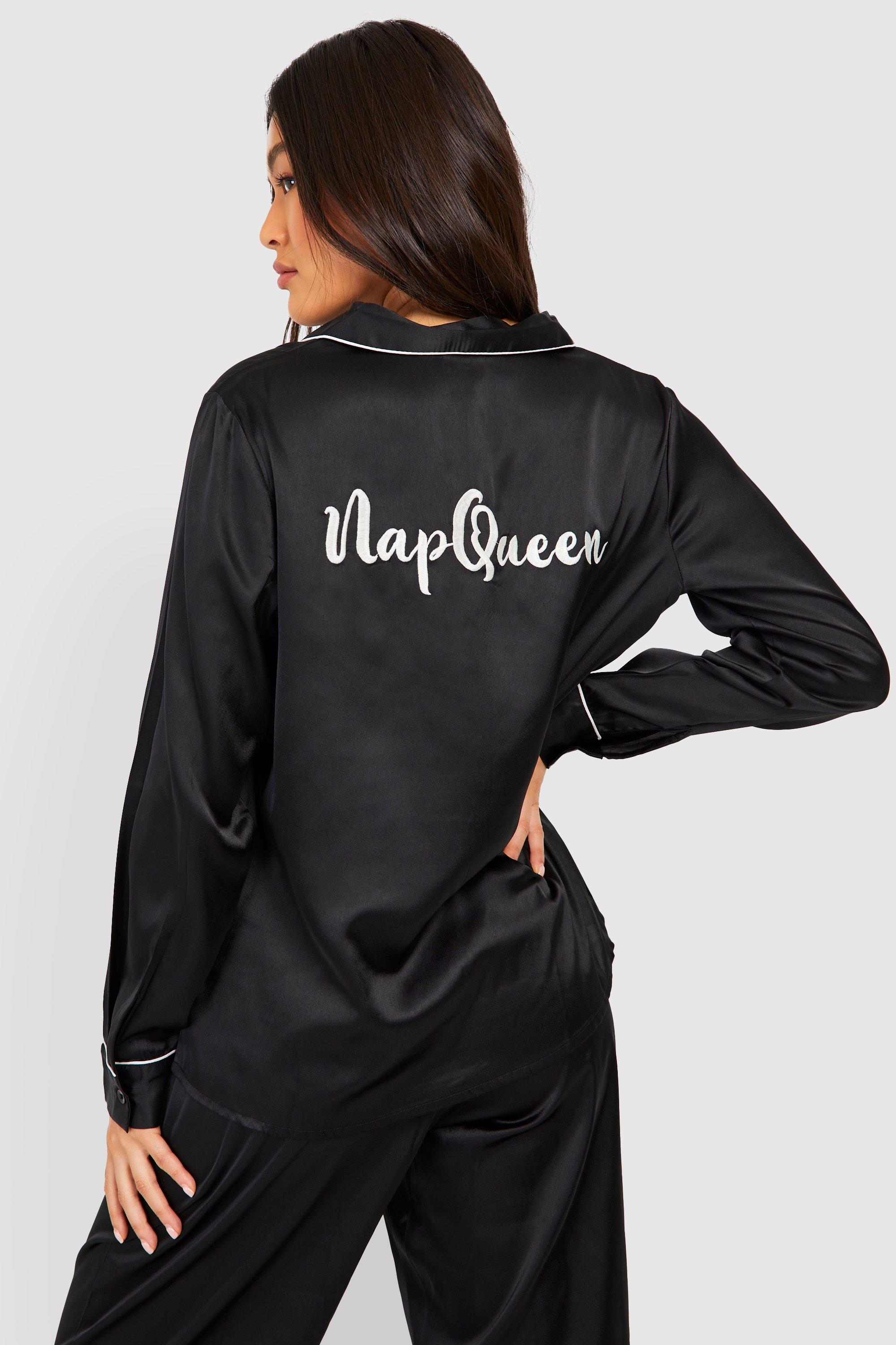 Nap Queen Embroidery Satin Pyjama Trouser Set