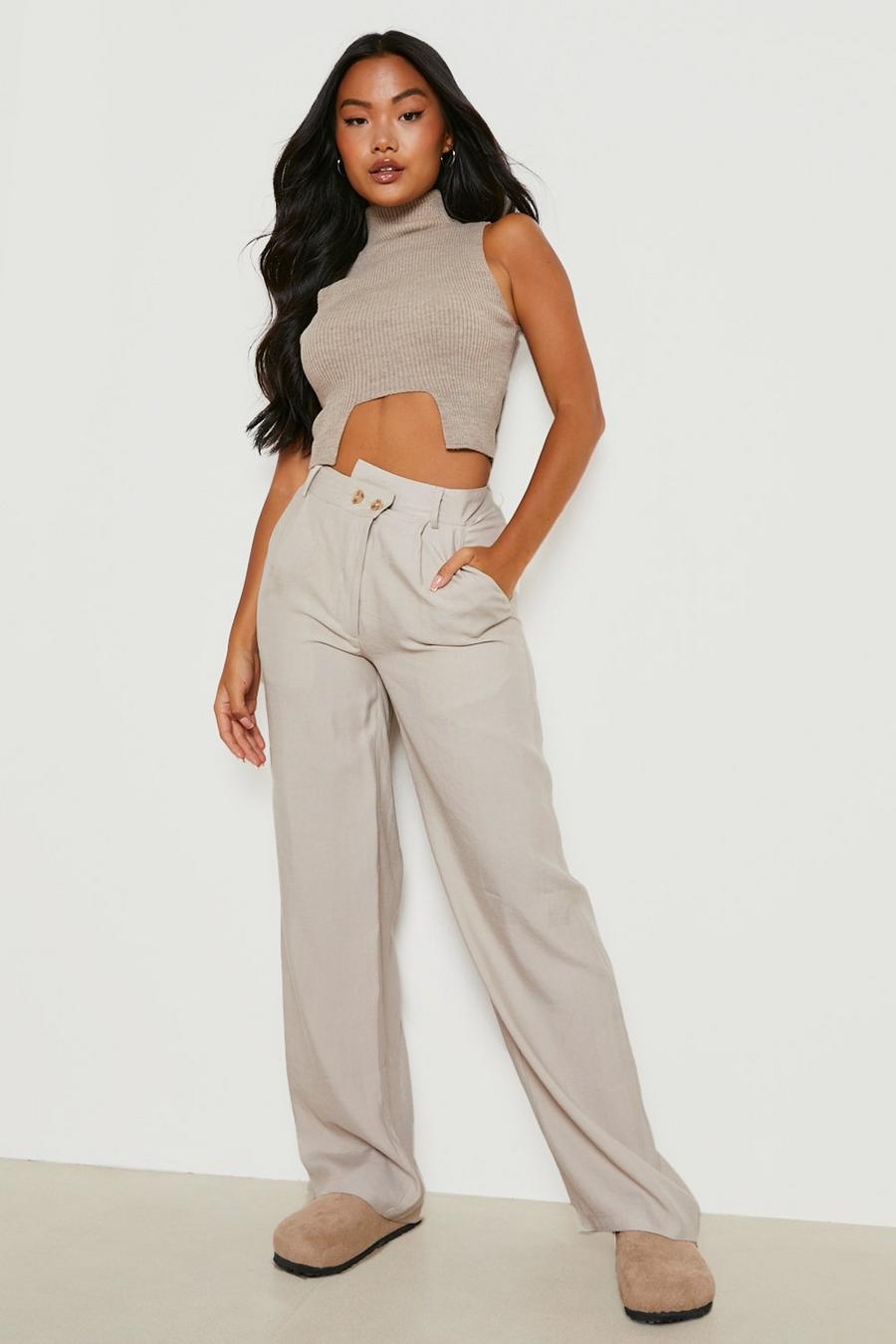 Stone Petite Woven Asymmetric Wide Leg Trousers image number 1