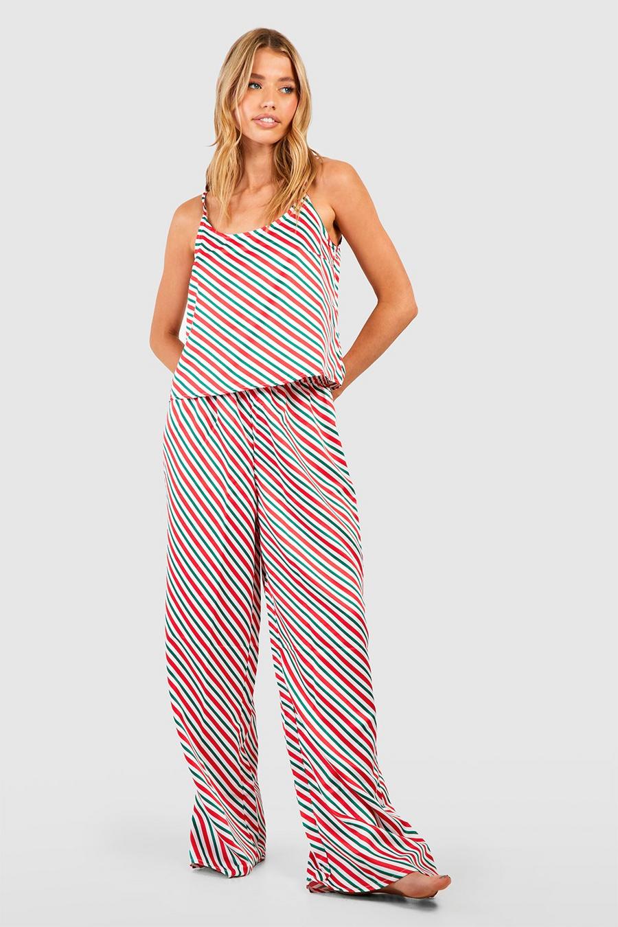 Candy Cane Stripe Satin Cami Pajama Pants Set image number 1