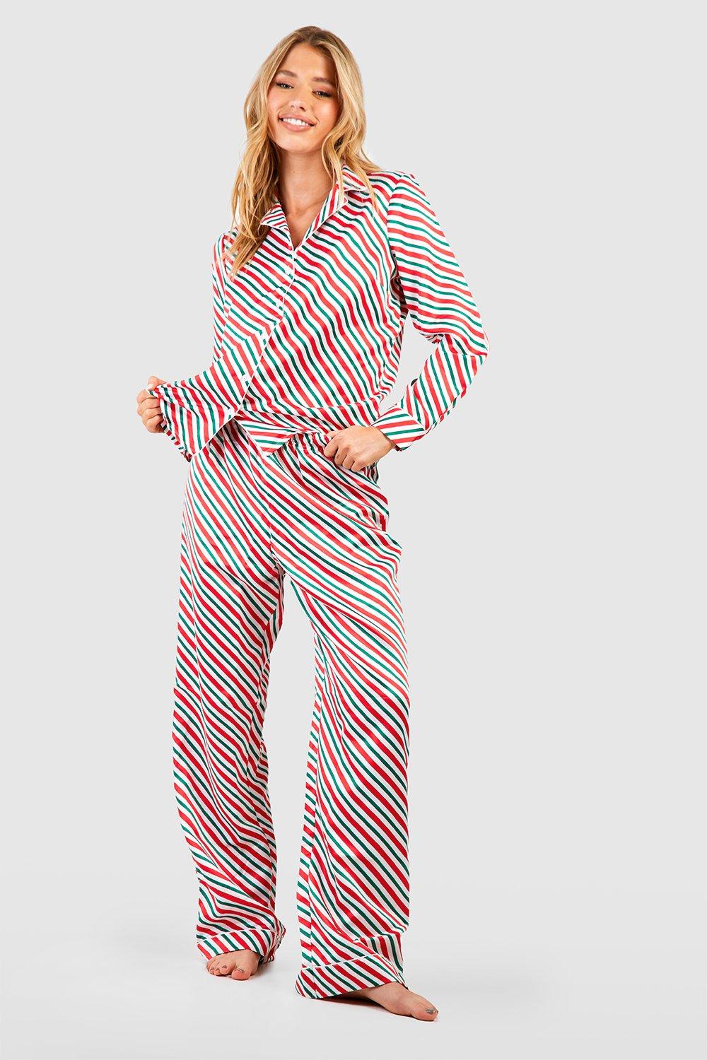 Satin Pajamas - Red/white striped - Ladies