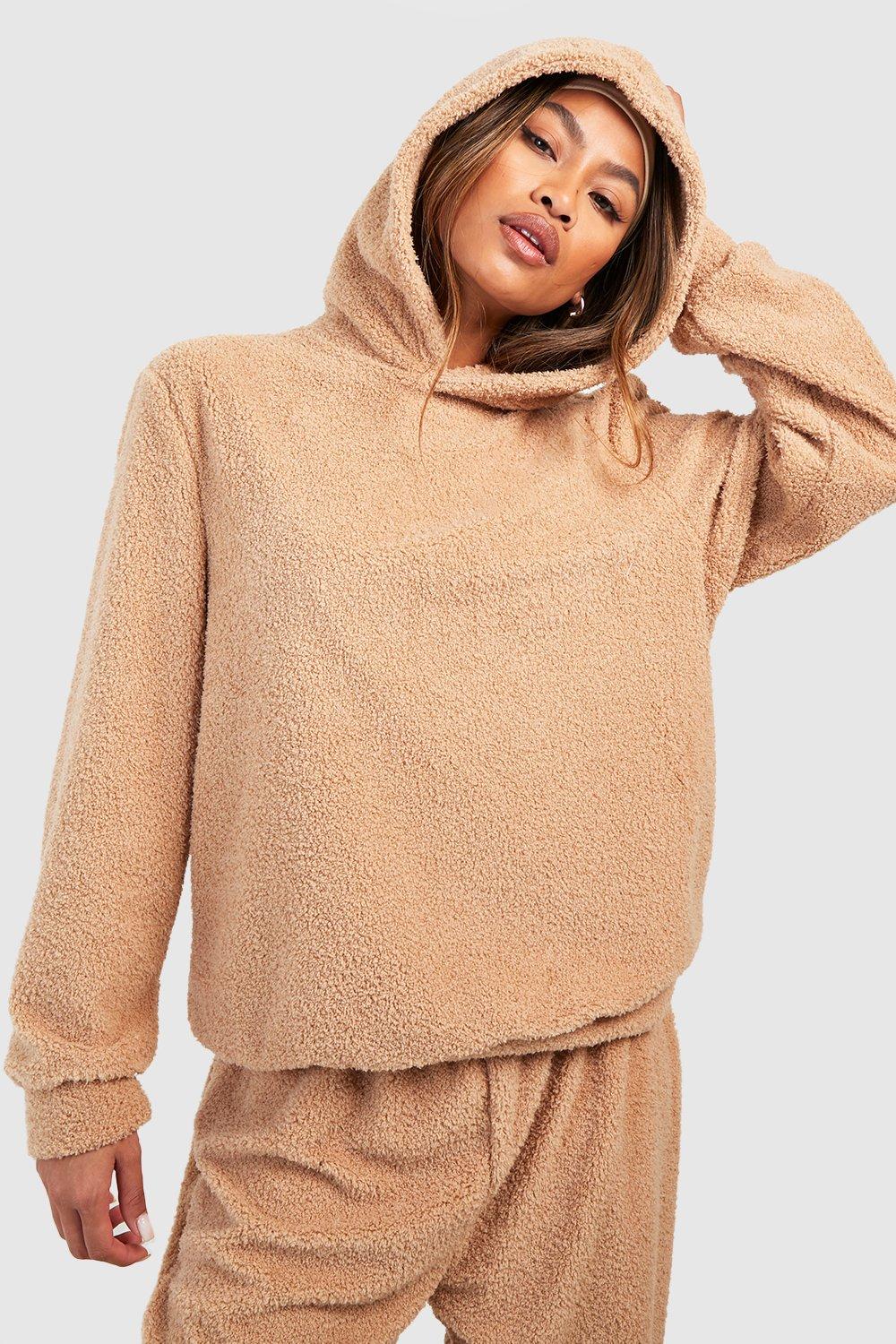 Camel Teddy Fleece Hooded Jacket