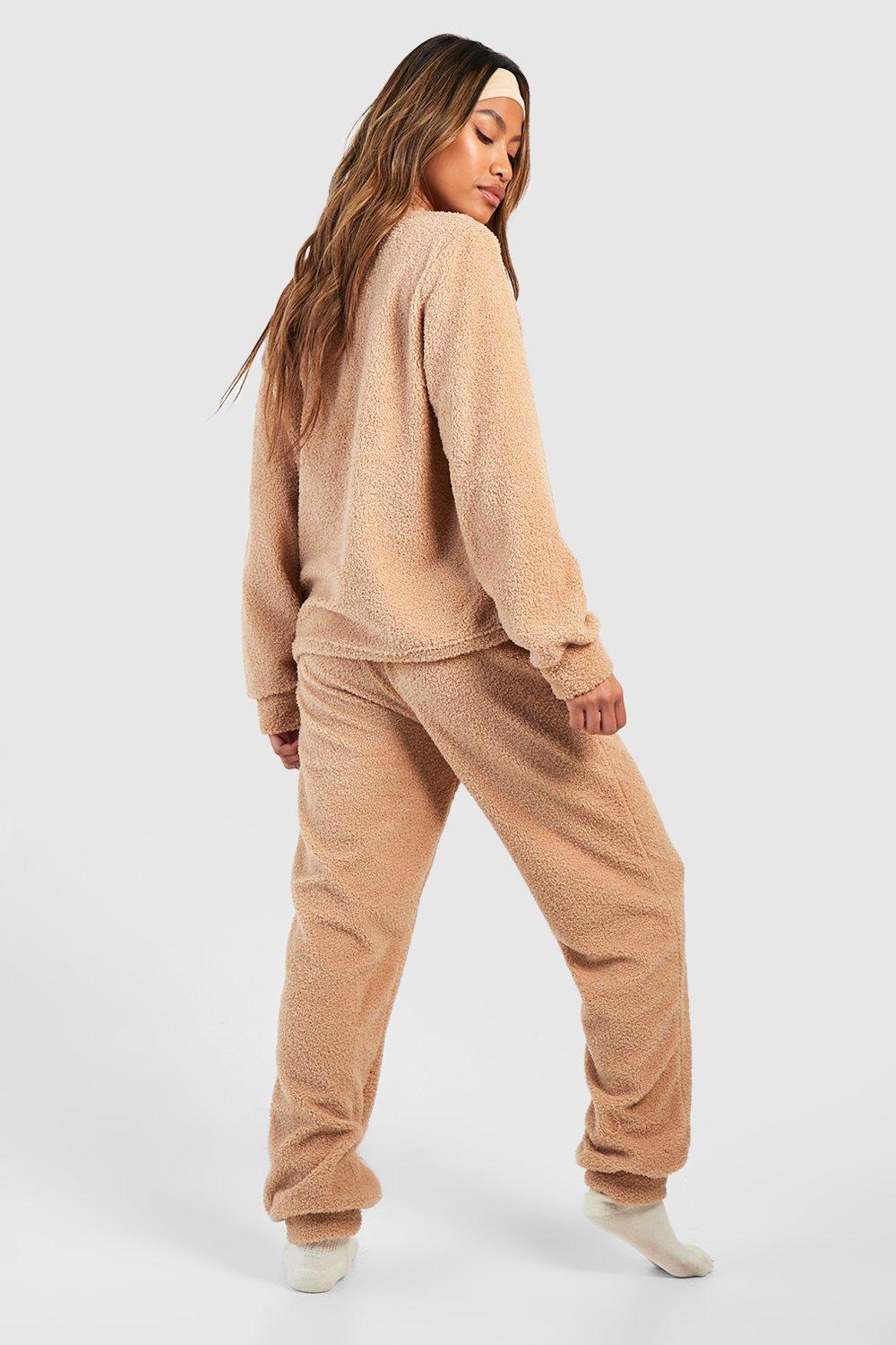 Teddy Fleece Long Sleeve Loungewear Jogger Set boohoo