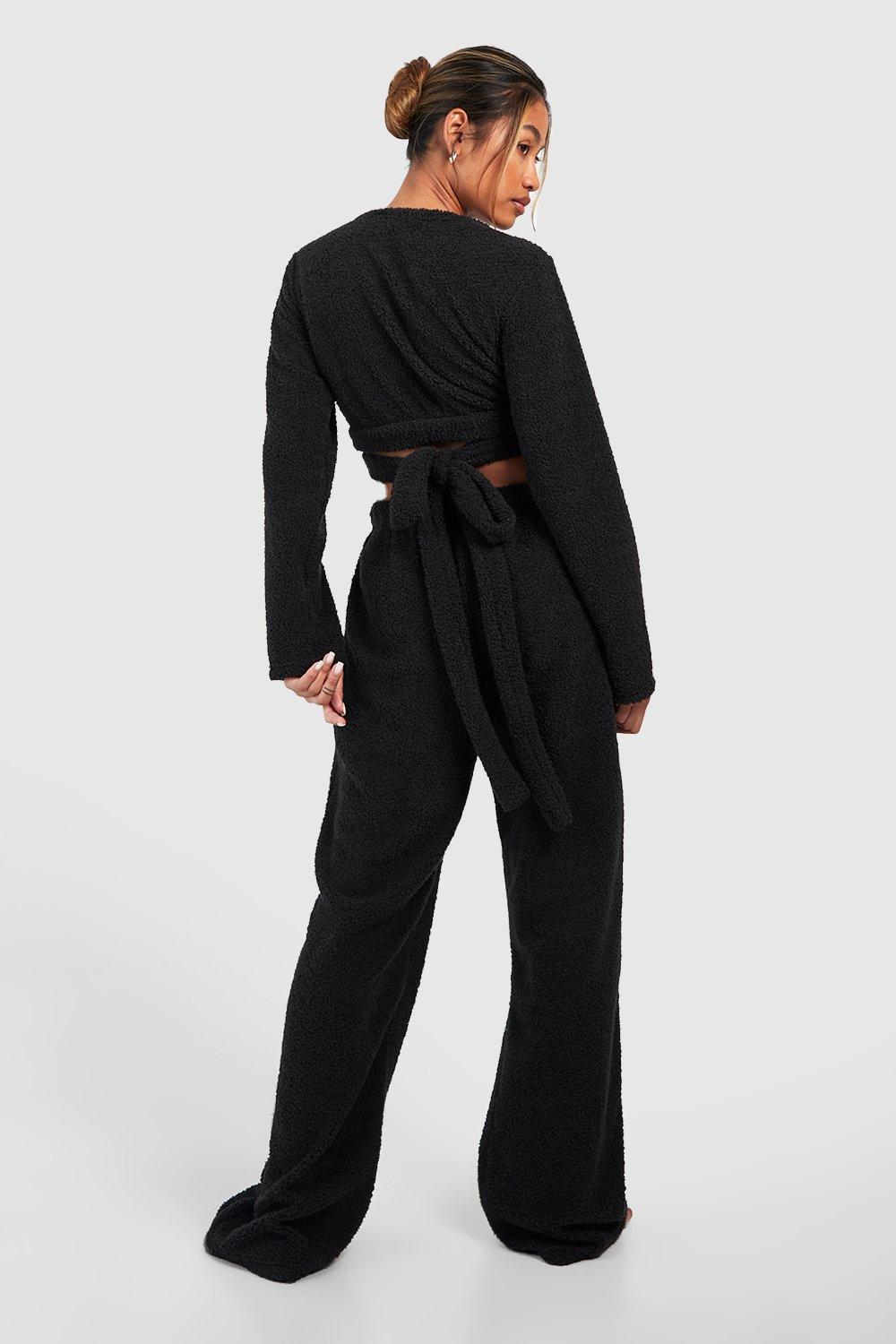 Teddy Wrap Top Trouser Fleece Loungewear Set boohoo