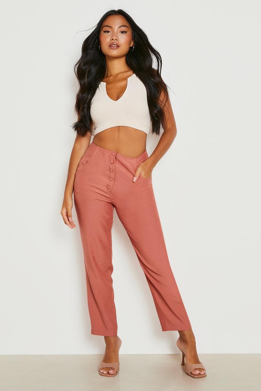 Terracotta Petite Woven Button Tapered Tailored Trousers image number 1
