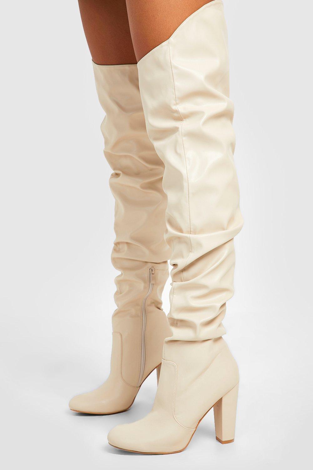 ruched thigh high boots