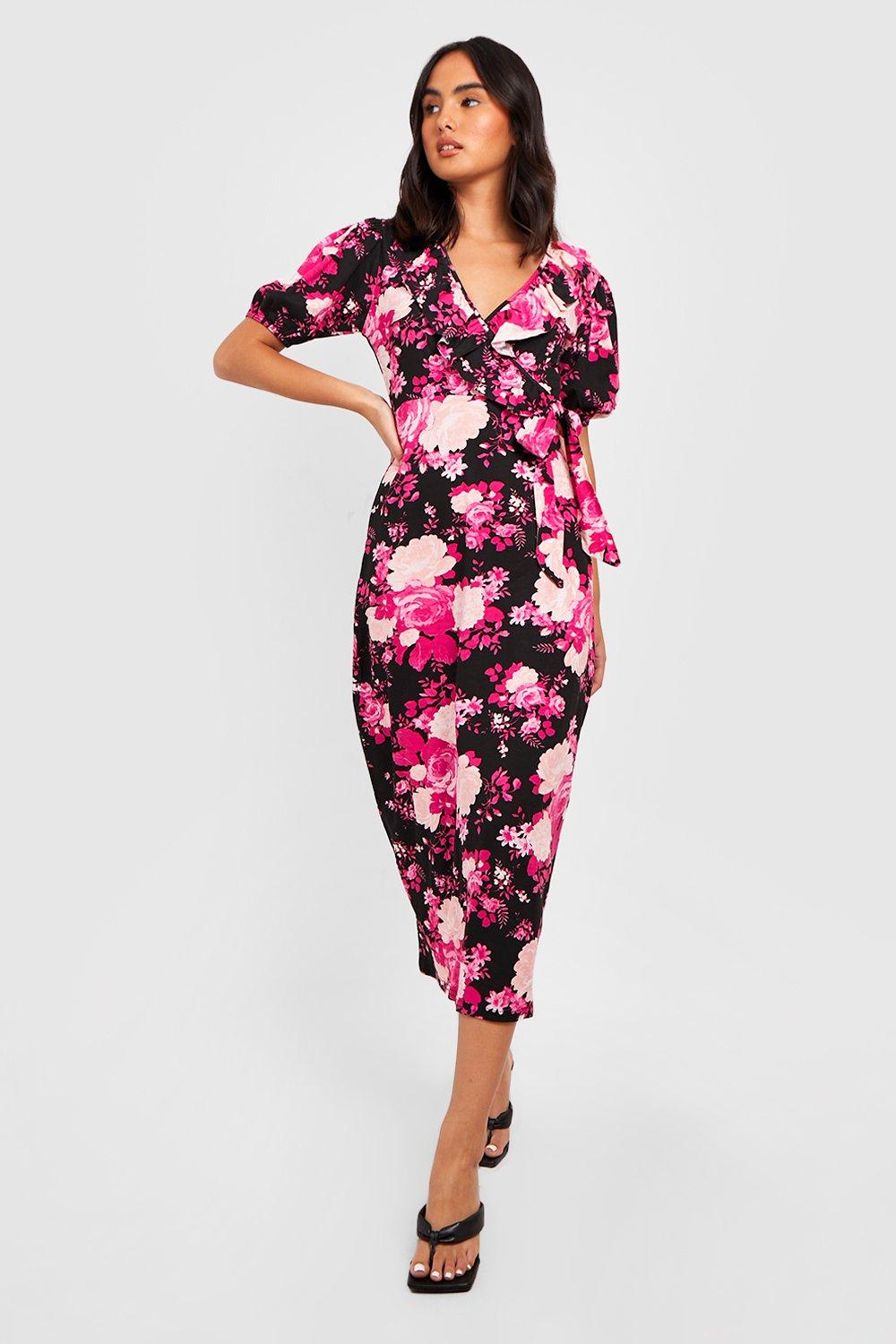 Floral Wrap Ruffle Midi Dress boohoo NO