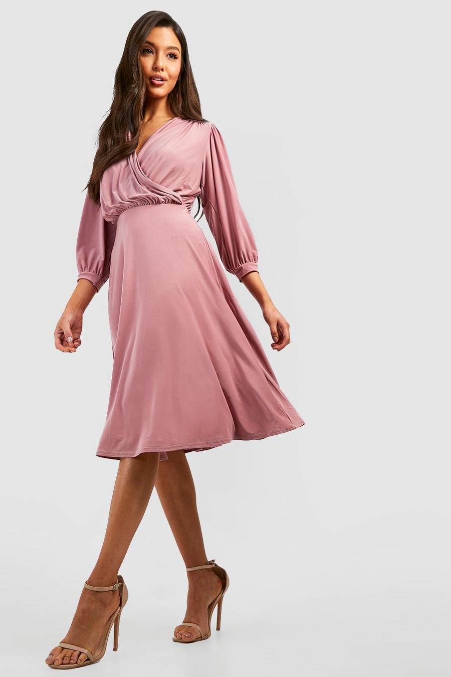 Rose Slinky Rouched Wrap Midi Dress image number 1
