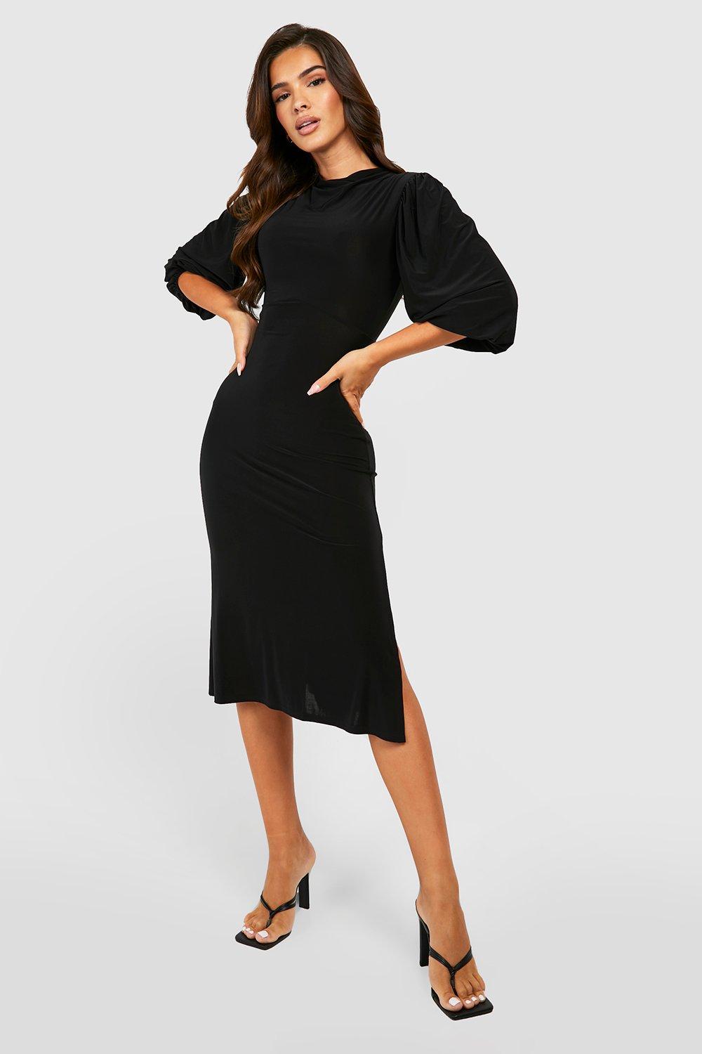 Robe Mi-longue Soyeuse à Manches Ballon | Boohoo FR