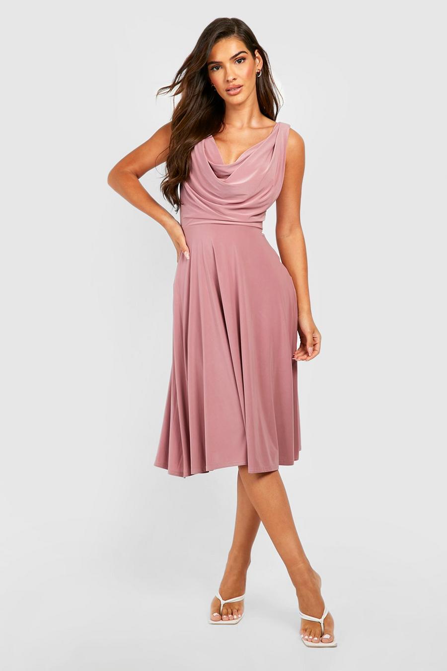 Rose Slinky Rouched Plunge Midi Dress image number 1