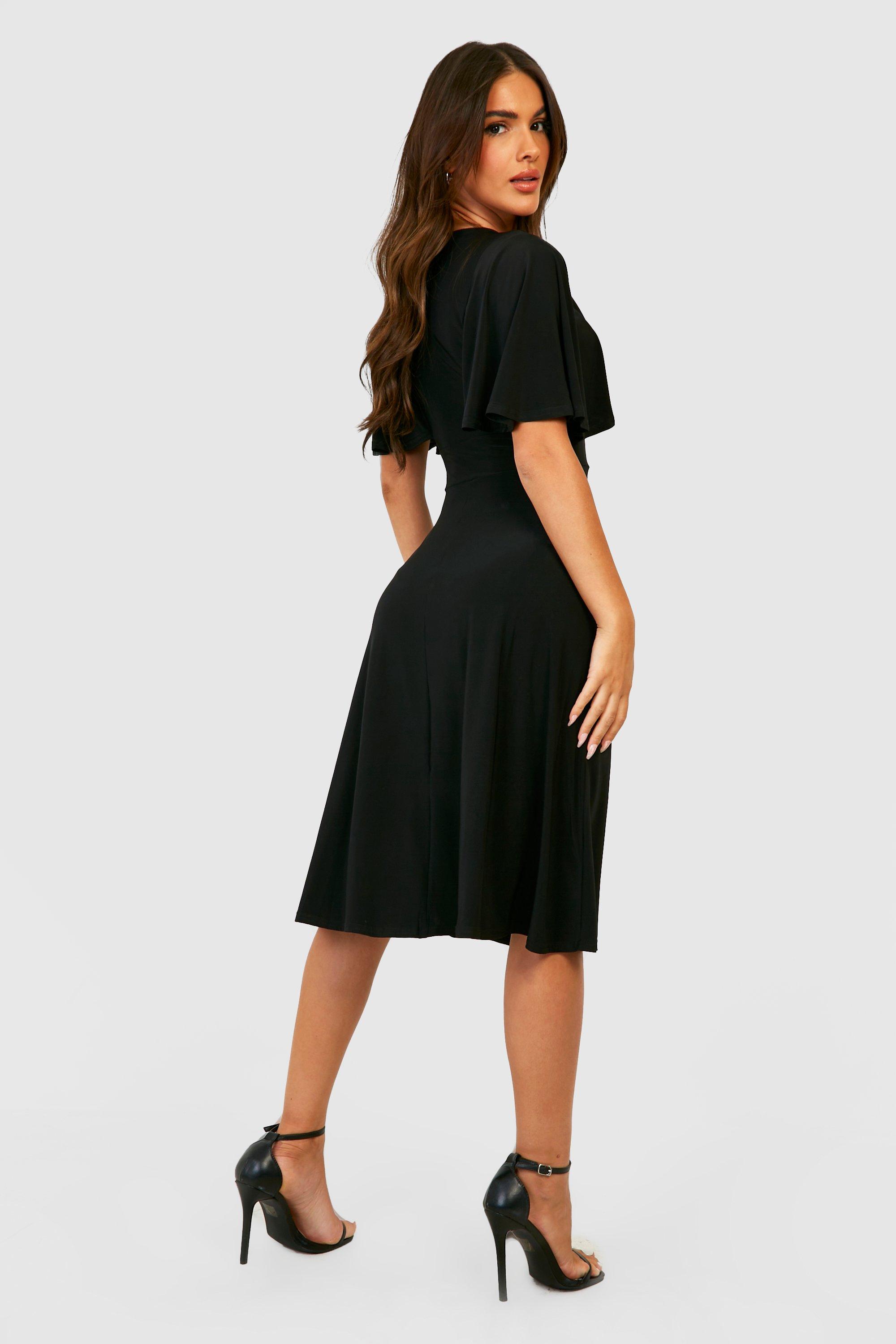 Boohoo angel sleeve 2025 midi skater dress