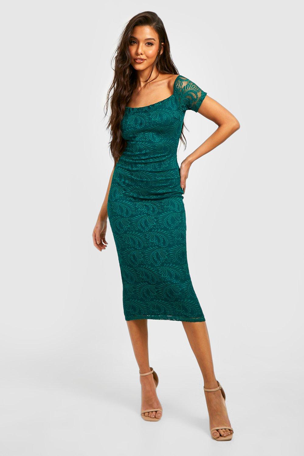 Green lace shop bardot dress