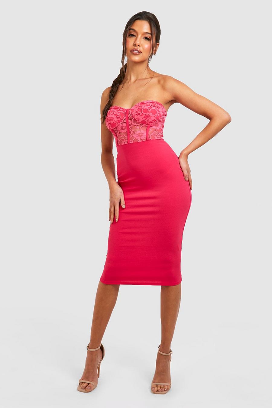 Hot pink Lace Bandeau Midi Dress image number 1