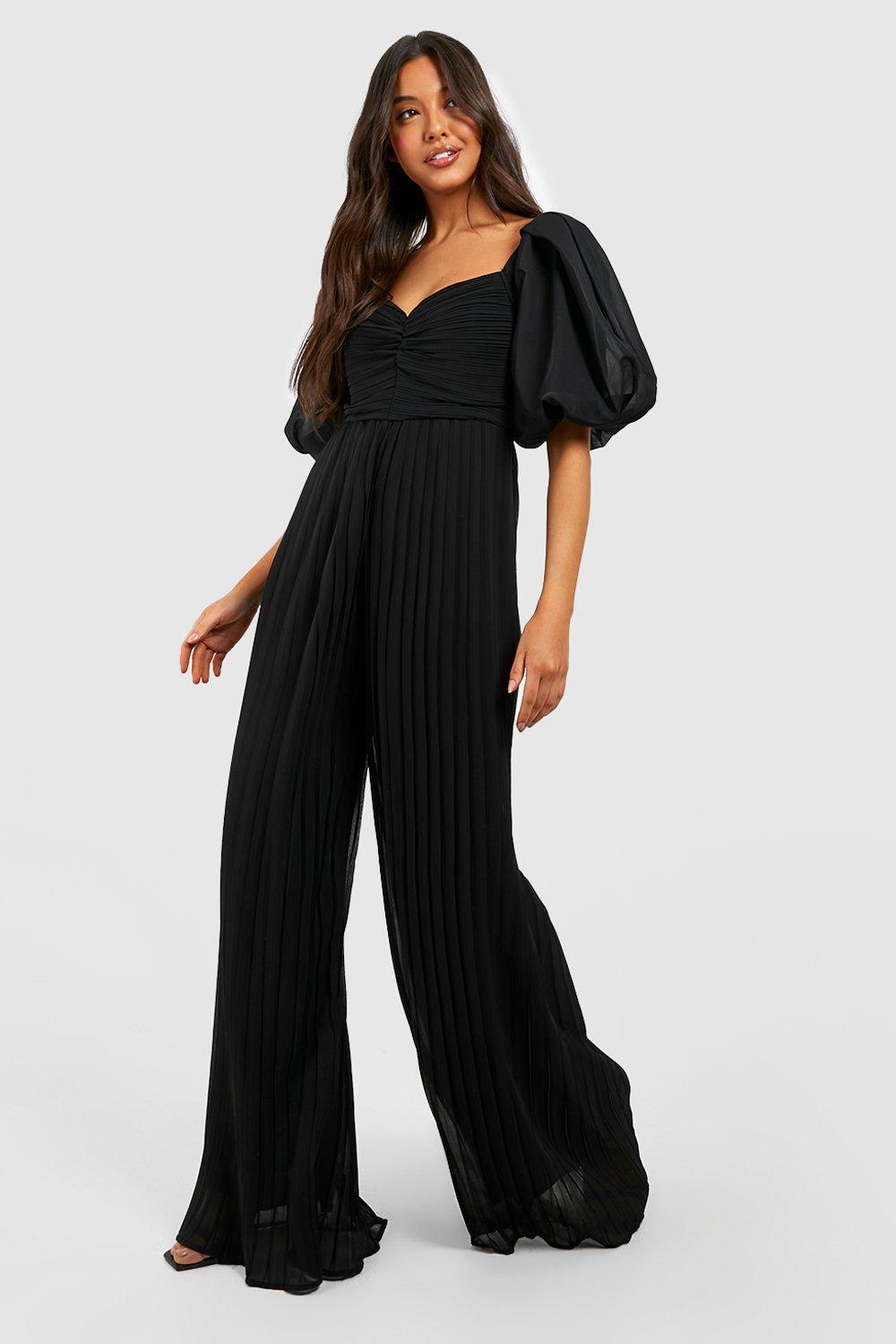 Black evening sale jumpsuit with sleeves