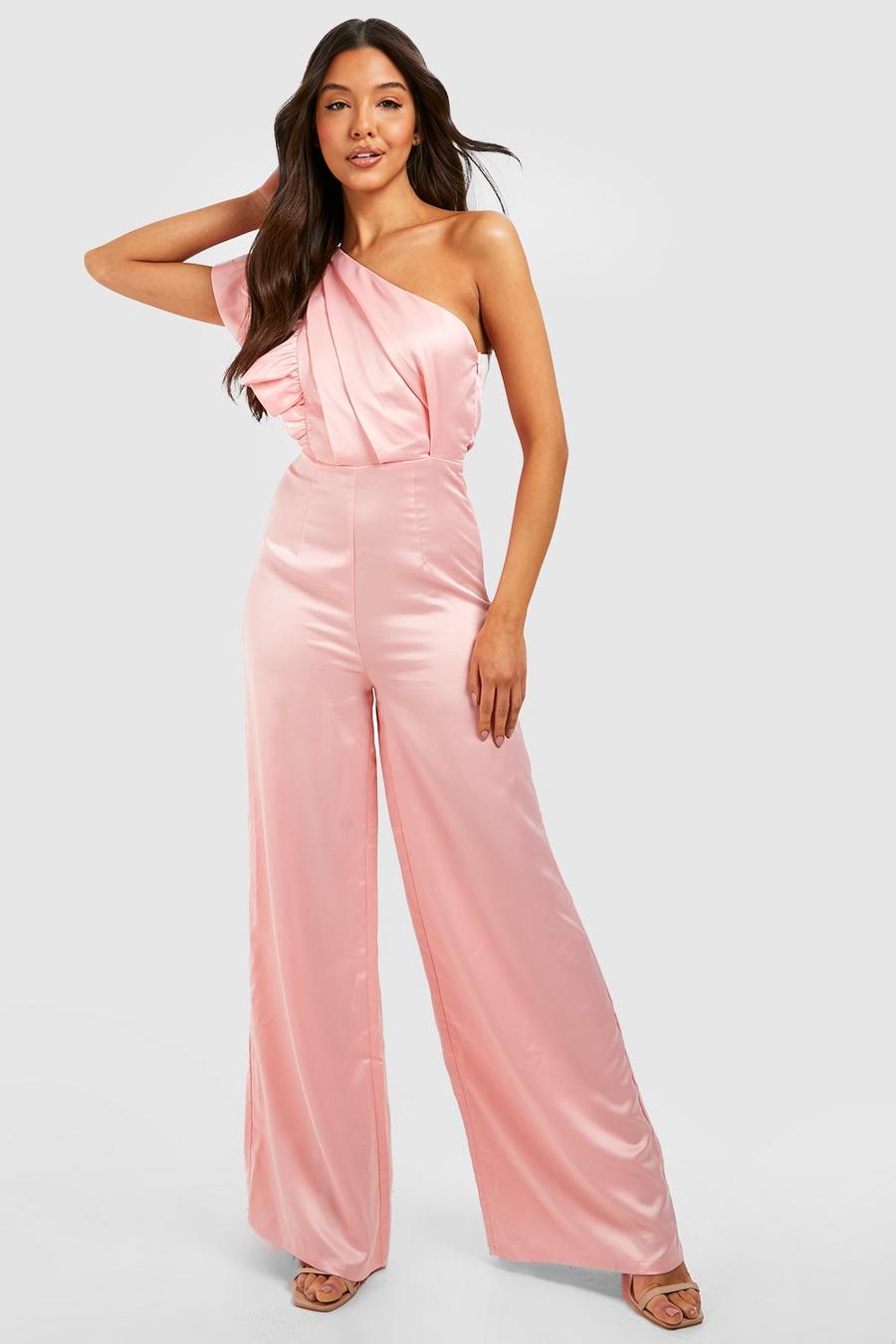Soft pink Satin Asymmetric Ruffle Jumpsuit image number 1