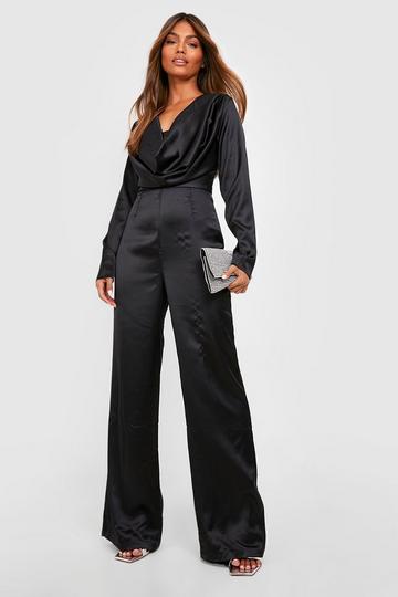 Satin Cowl Neck Wide Leg Jumpsuit black