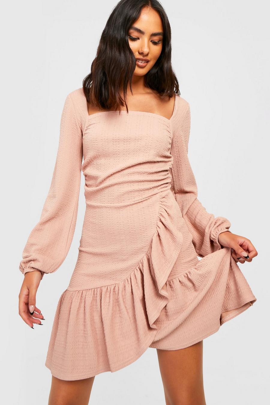 Stone Textured Puff Sleeve Skater Dress image number 1