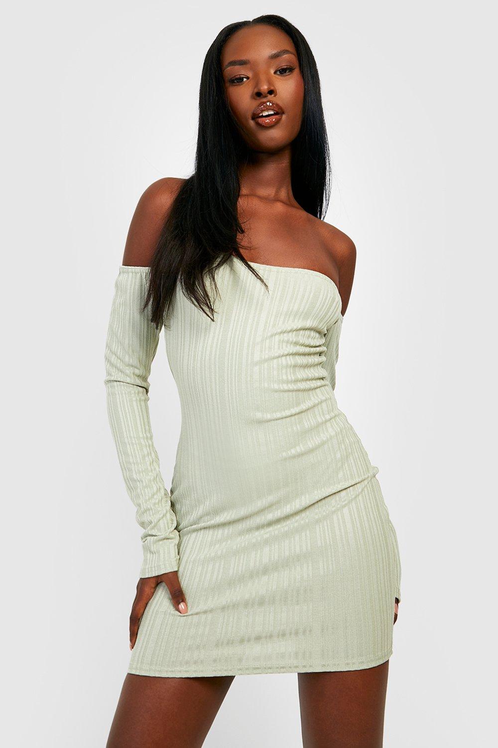 Ribbed off the 2024 shoulder bodycon dress