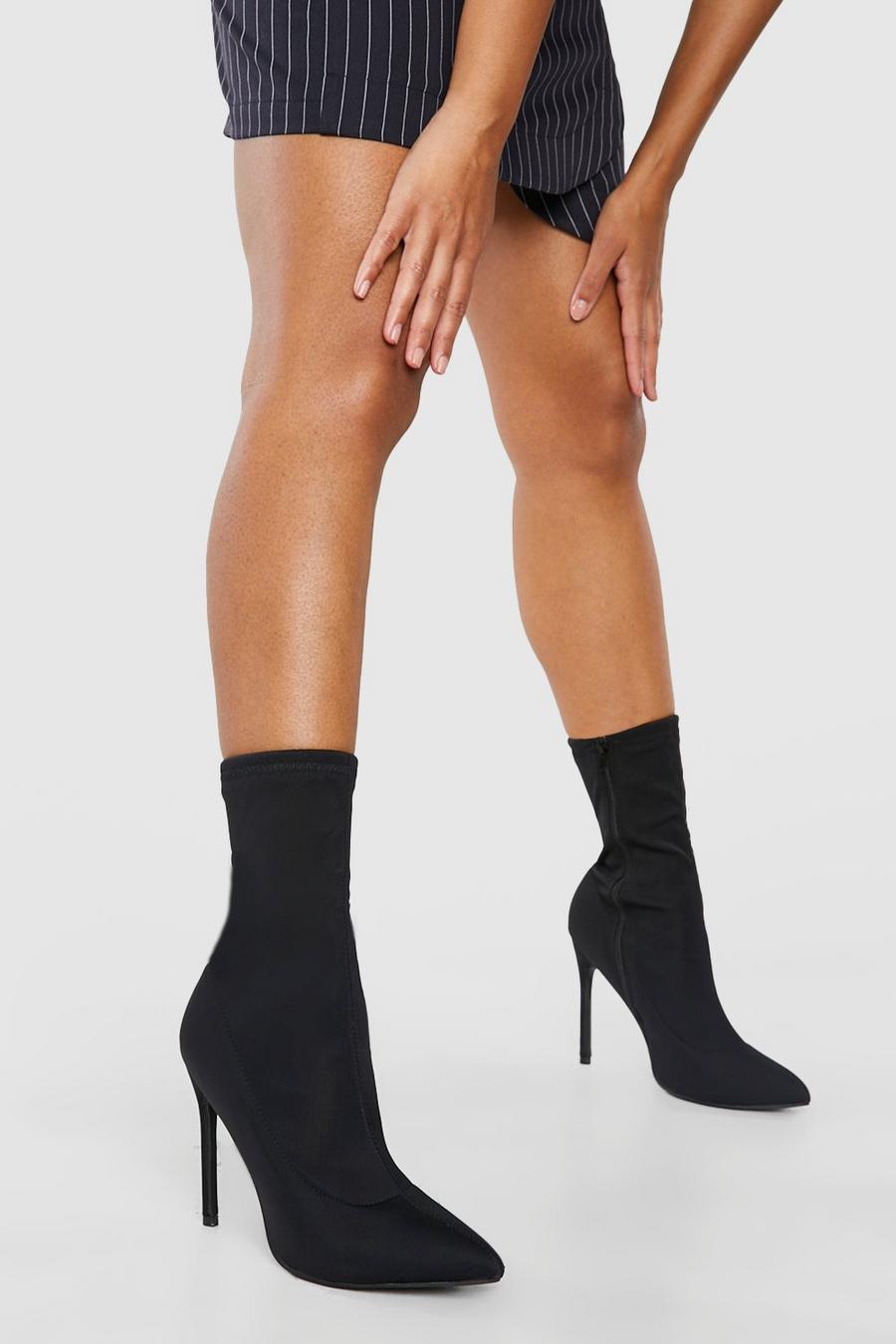 Black Pointed Toe Stiletto Sock Boots image number 1