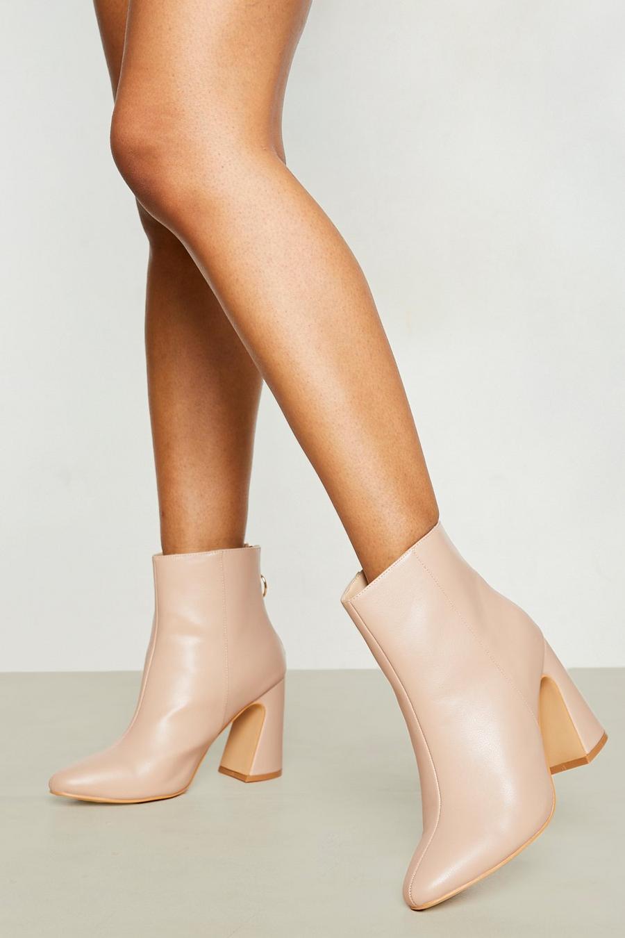 Nude Wide Fit Flared Heel Ring Detail Boots image number 1
