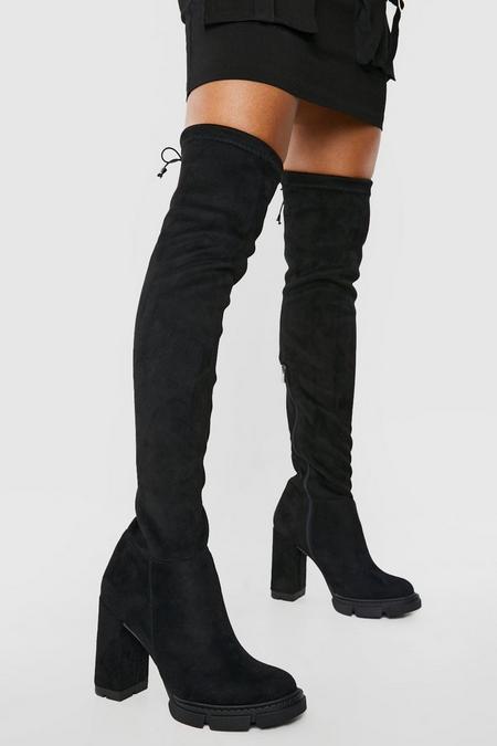 boohoo.com | Cleated Platform Stretch Over The Knee Boots