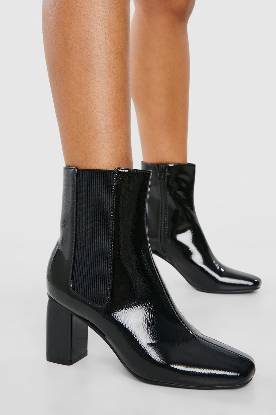 Black Heeled Chelsea Detail Ankle Boots image number 1