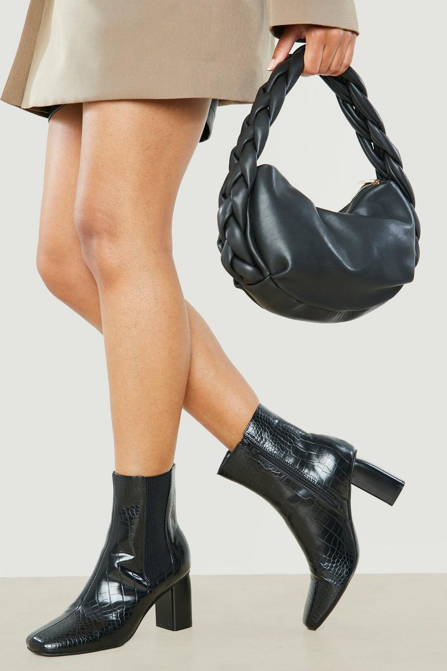 Black Heeled Chelsea Detail Ankle Boots image number 1