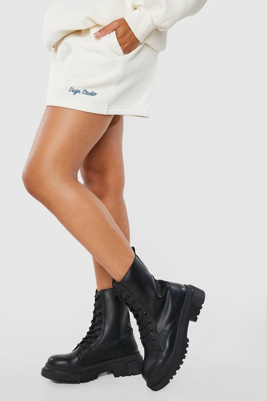 Black Panel Detail Combat Boots image number 1