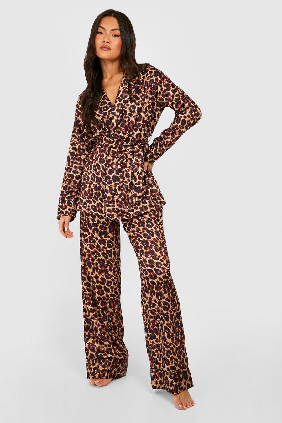 Brown Premium Satin Wrap Pajama Pants Set image number 1