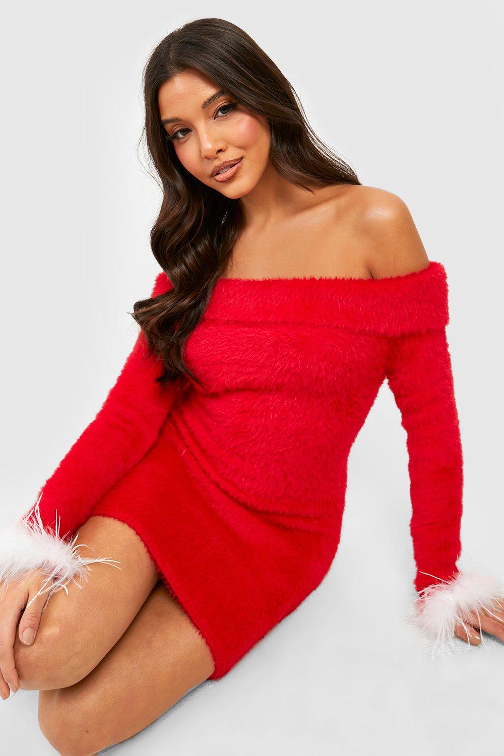 Fluffy red dress sale