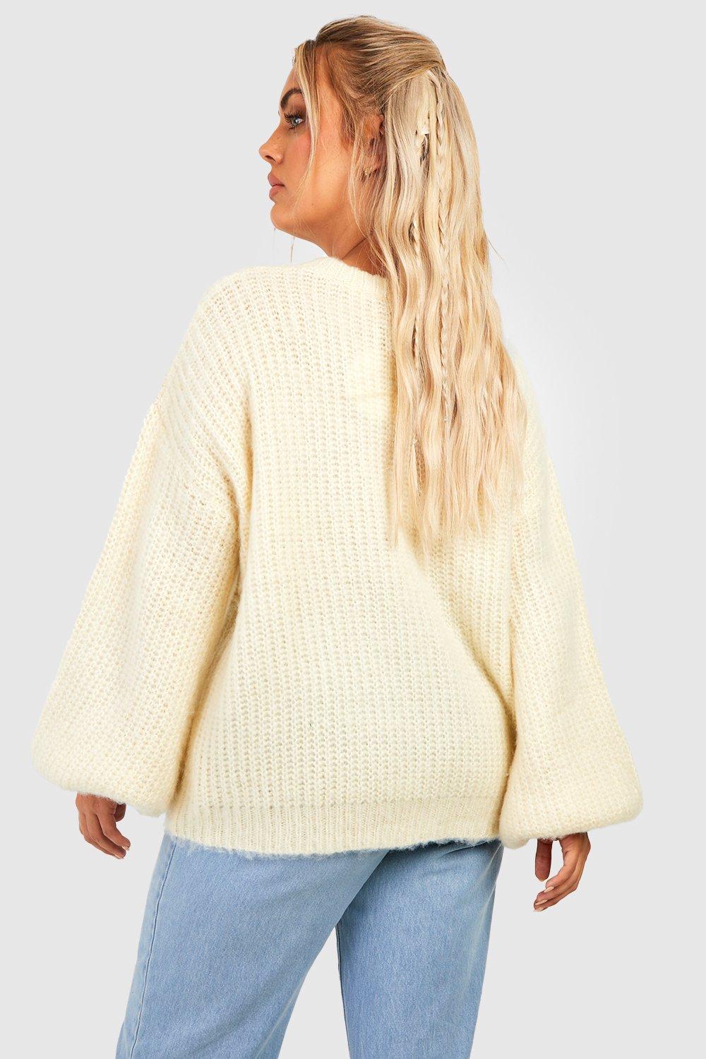 Cream balloon sleeve jumper best sale