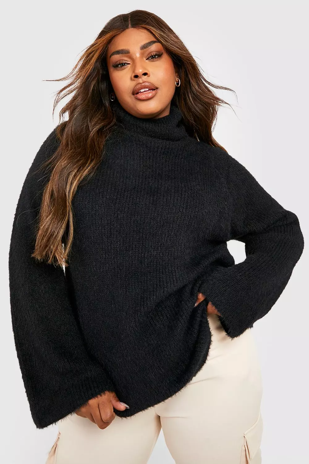 Plus size black roll neck jumper hotsell