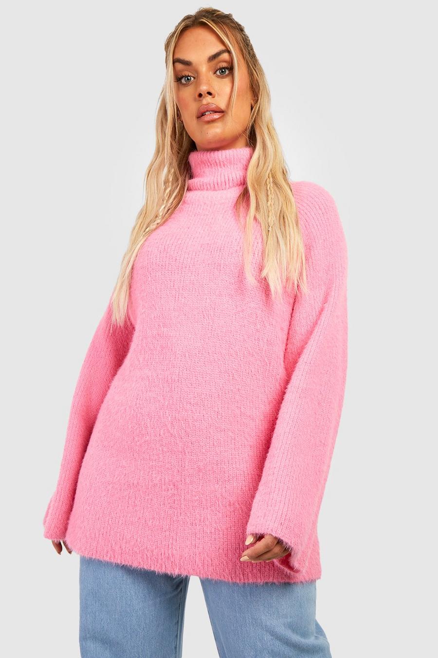 Orchid Plus Fluffy Knit Roll Neck Jumper image number 1