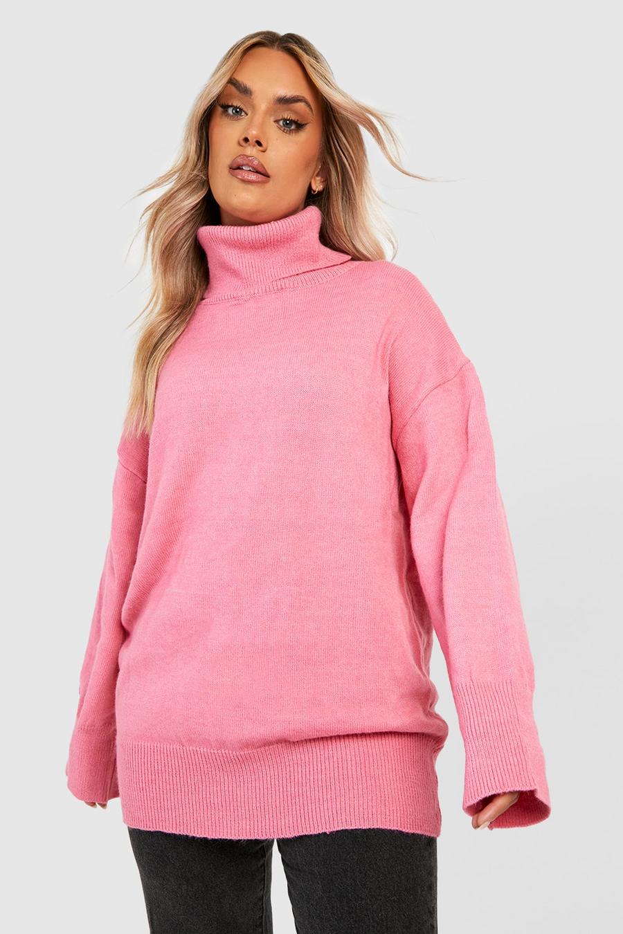 Pink rosa Plus Wide Sleeve Roll Neck Jumper 
