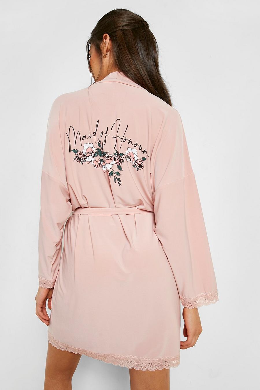 Blush pink Maid Of Honor Floral Lace Trim Robe