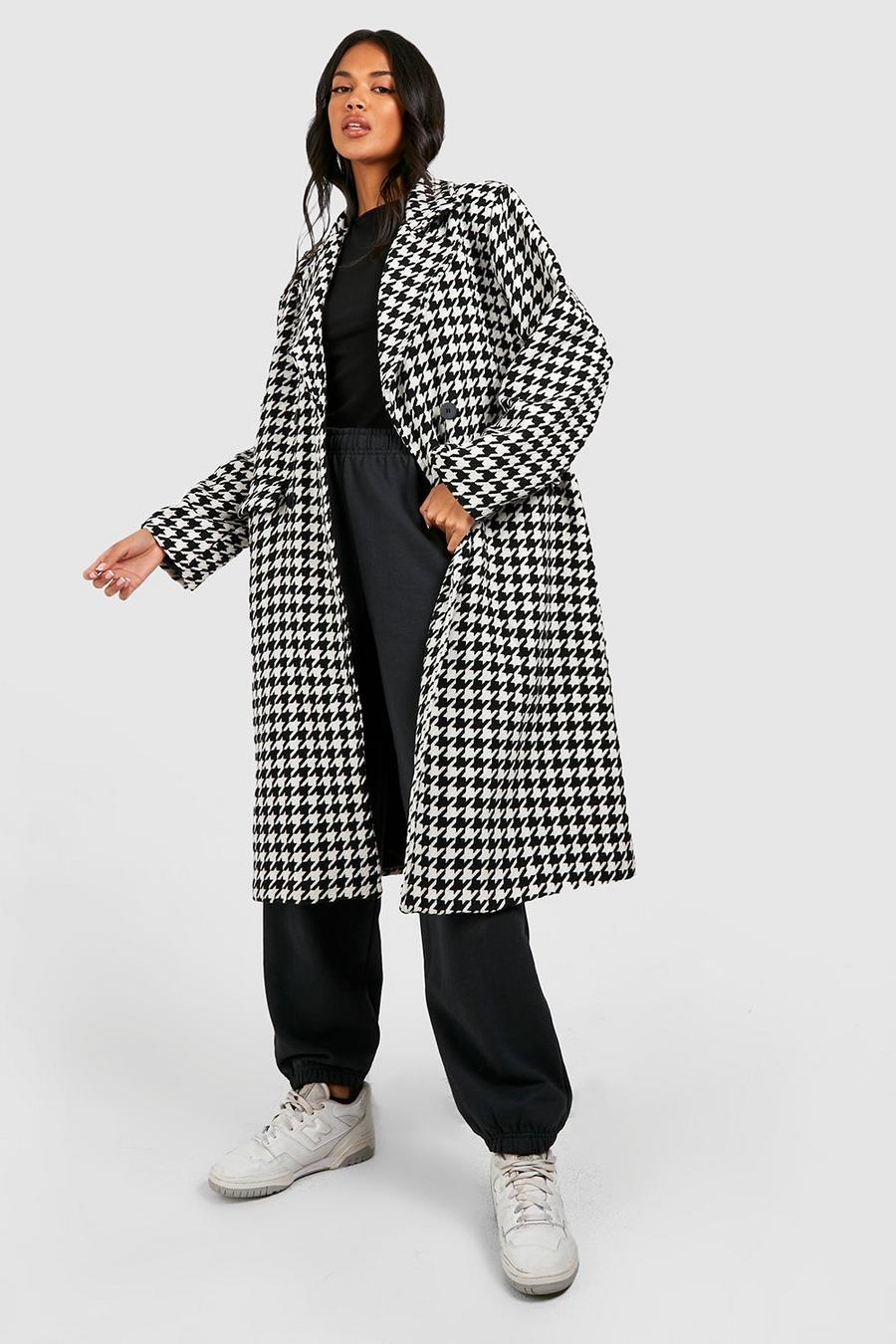 Black Dogtooth Structured Wool Coat image number 1