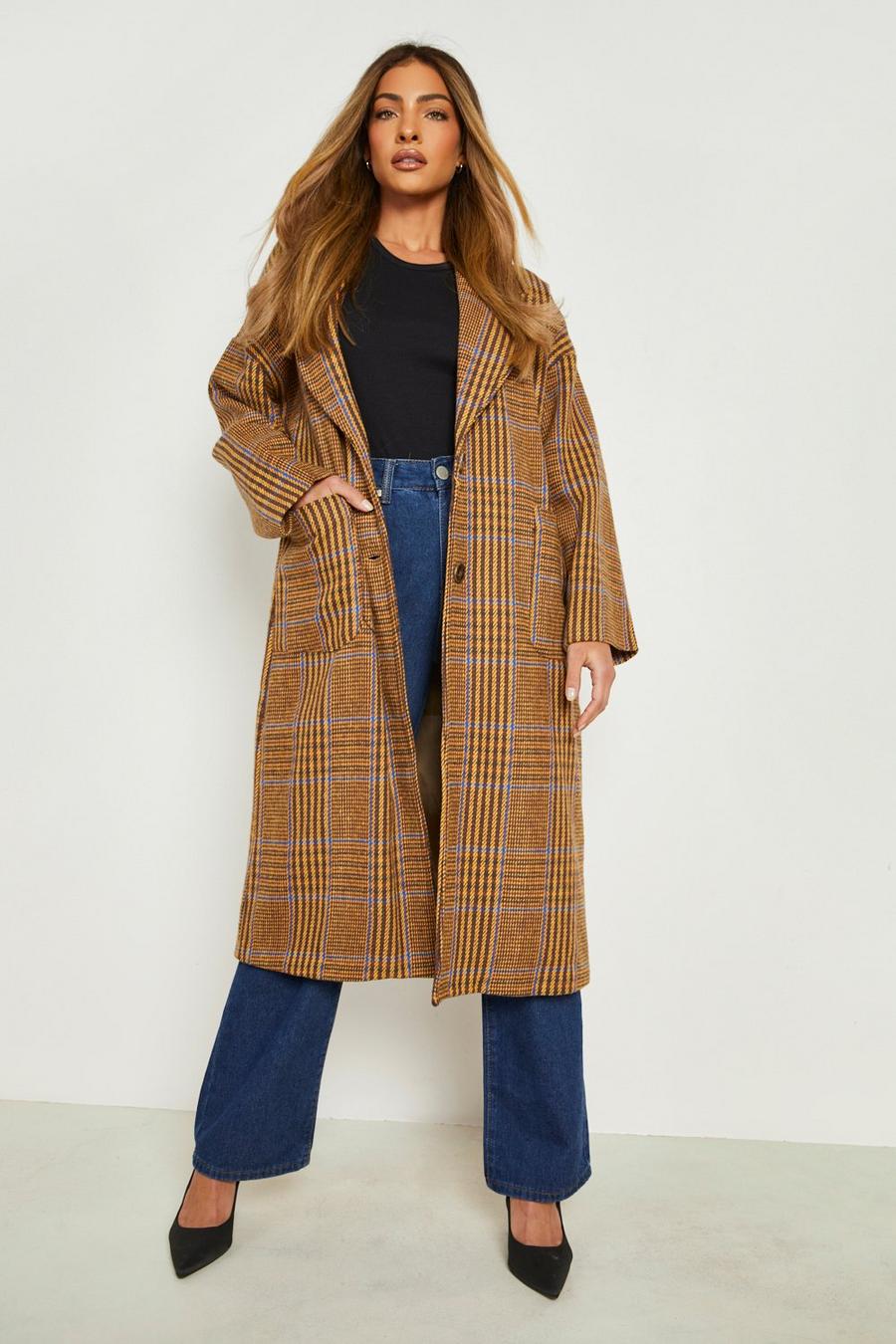 Brown brun Check Wool Look Coat