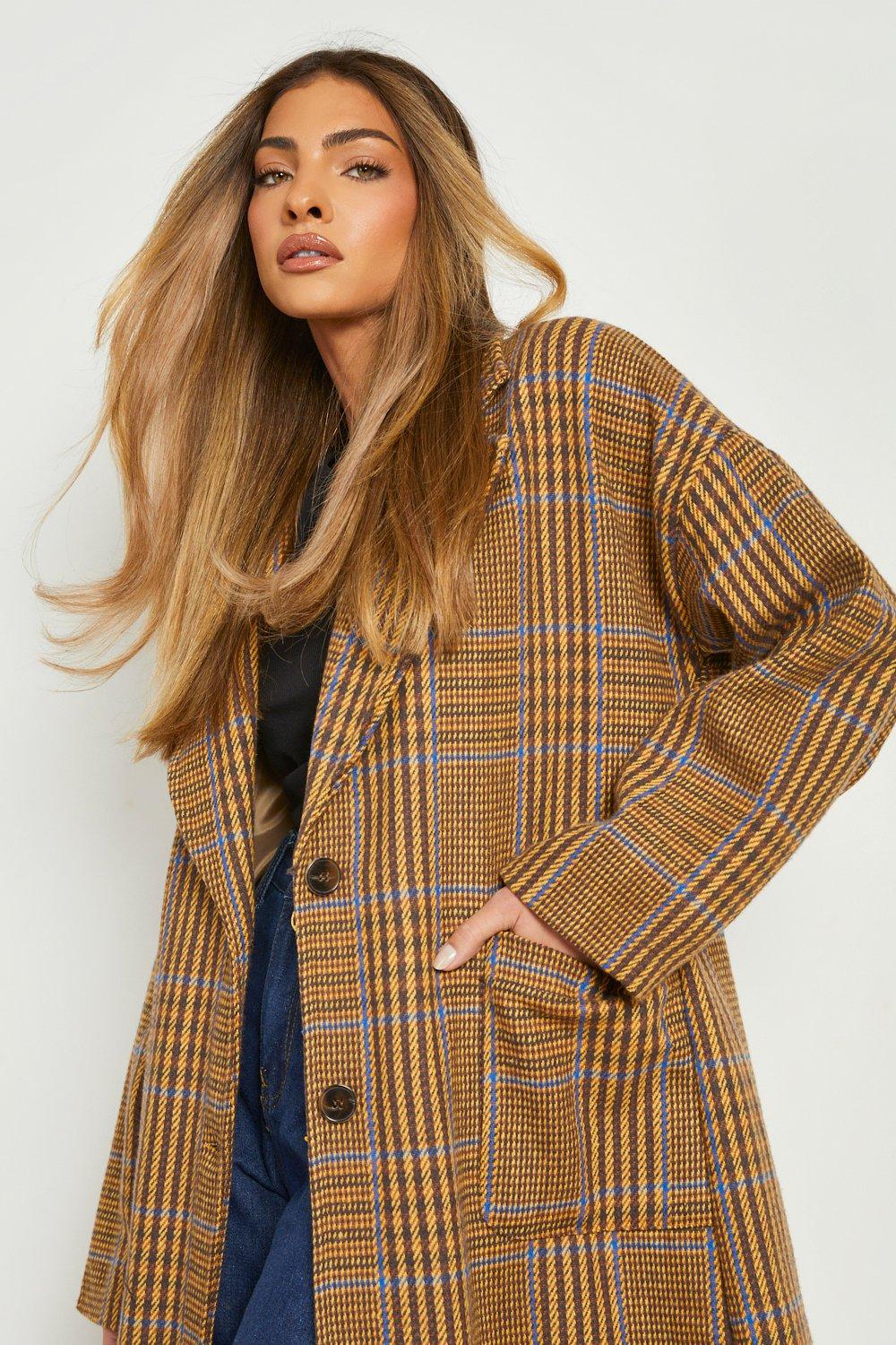 Check Wool Look Coat boohoo IE