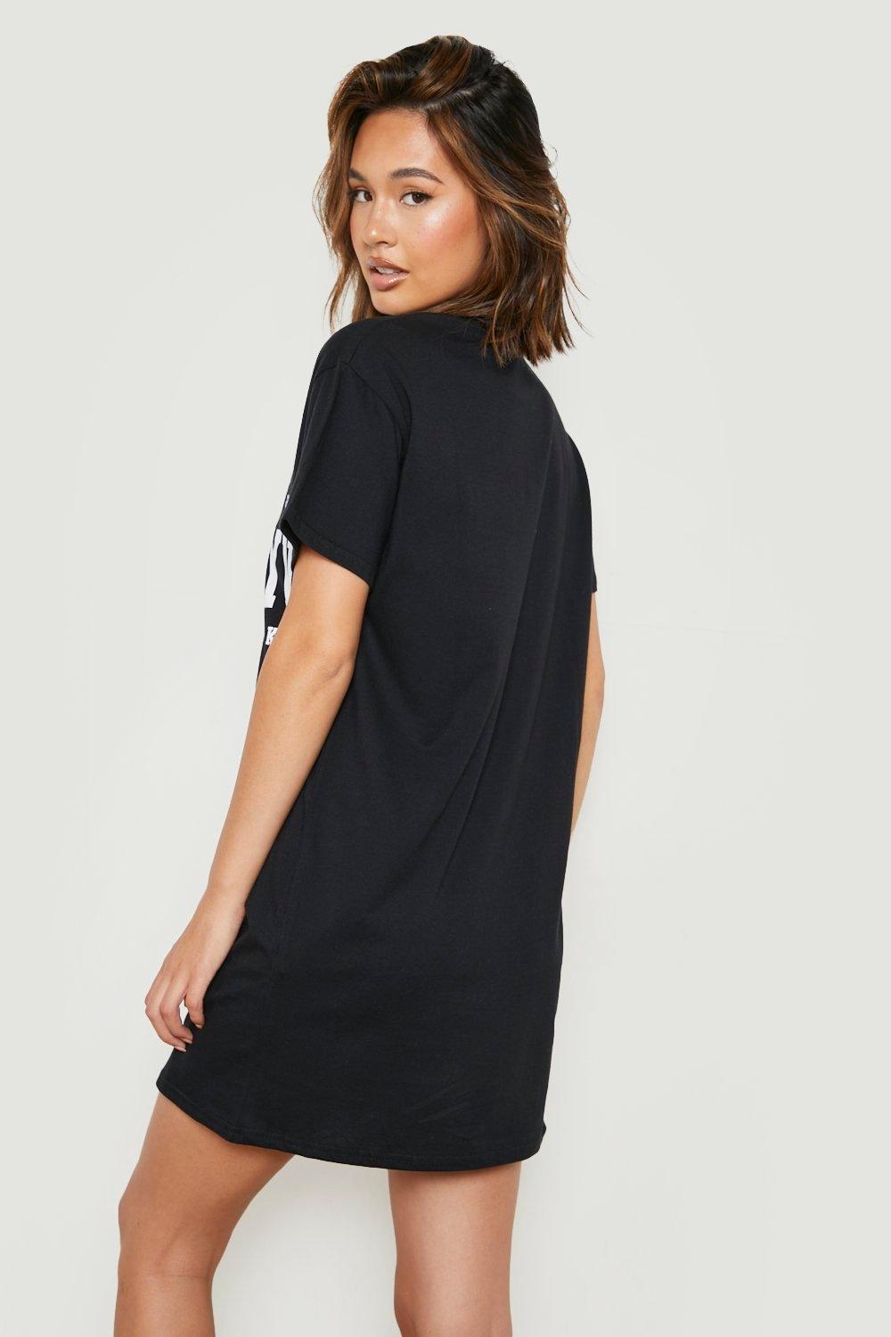 New York Slogan Black T Shirt Dress, Dresses