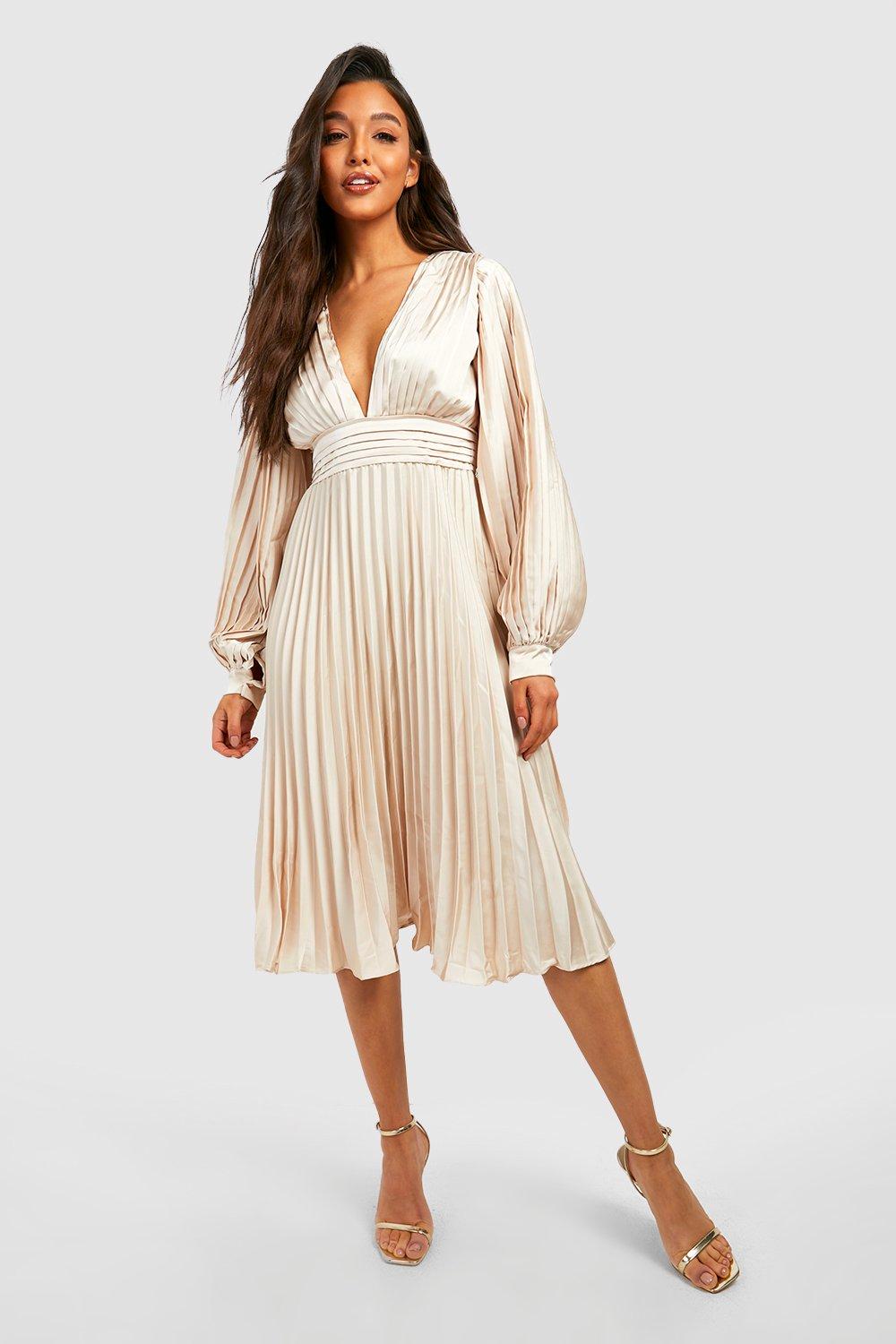 SELEZZA Gianna Pleated Midi Dressプリーツサテン ミディドレス Boohoo ME