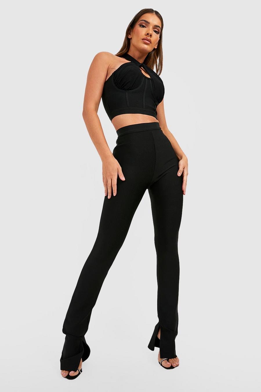Black Premium Bandage Skinny Split Hem Trousers image number 1
