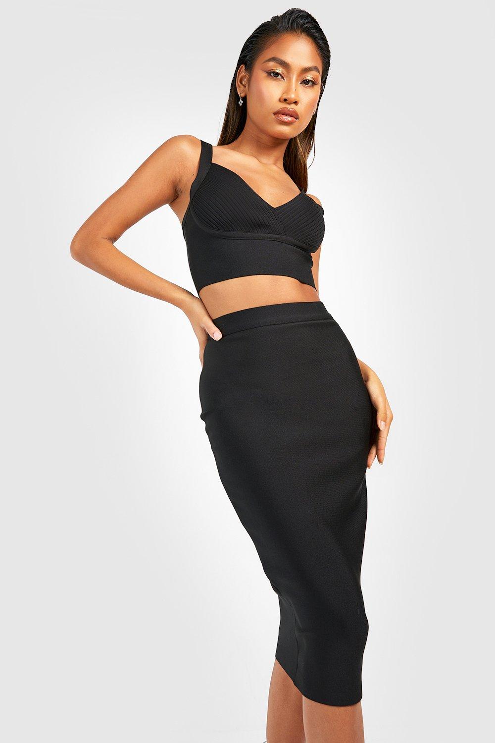 Black midi skirt on sale boohoo