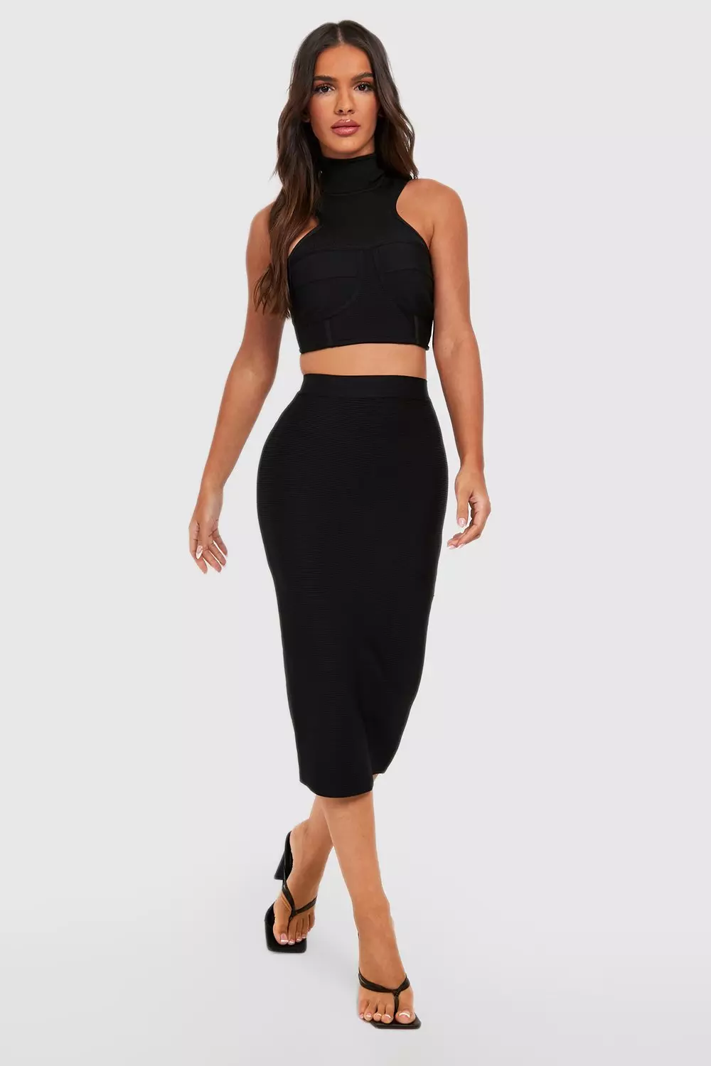 Black bandage midi store skirt