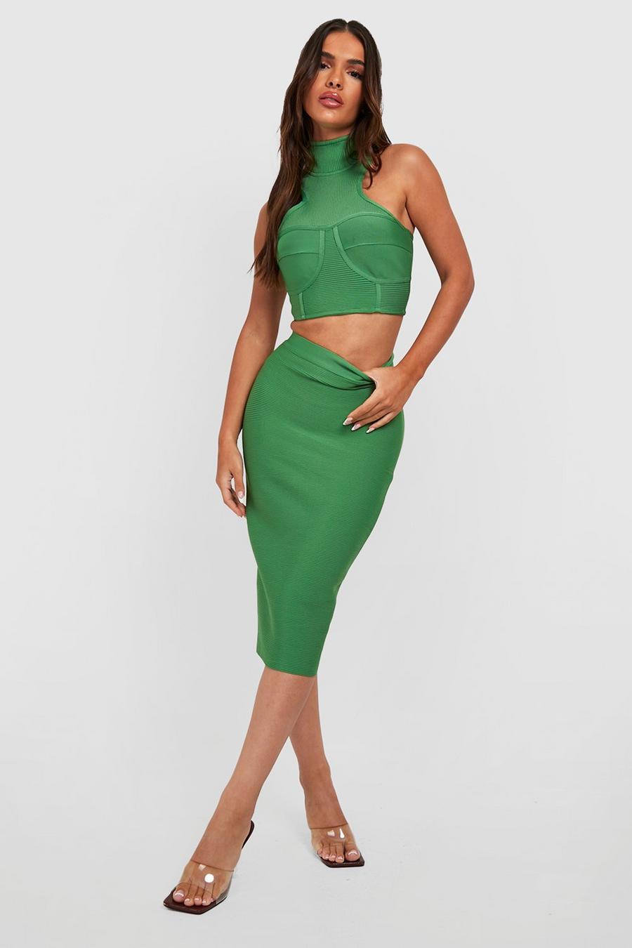 Green Premium Bandage Midi Skirt image number 1