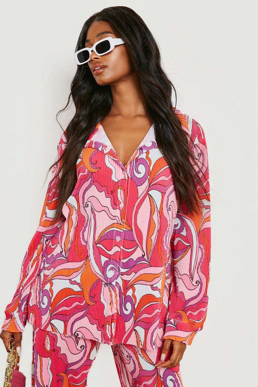 Pink Abstract Print Plisse Relaxed Fit Shirt image number 1