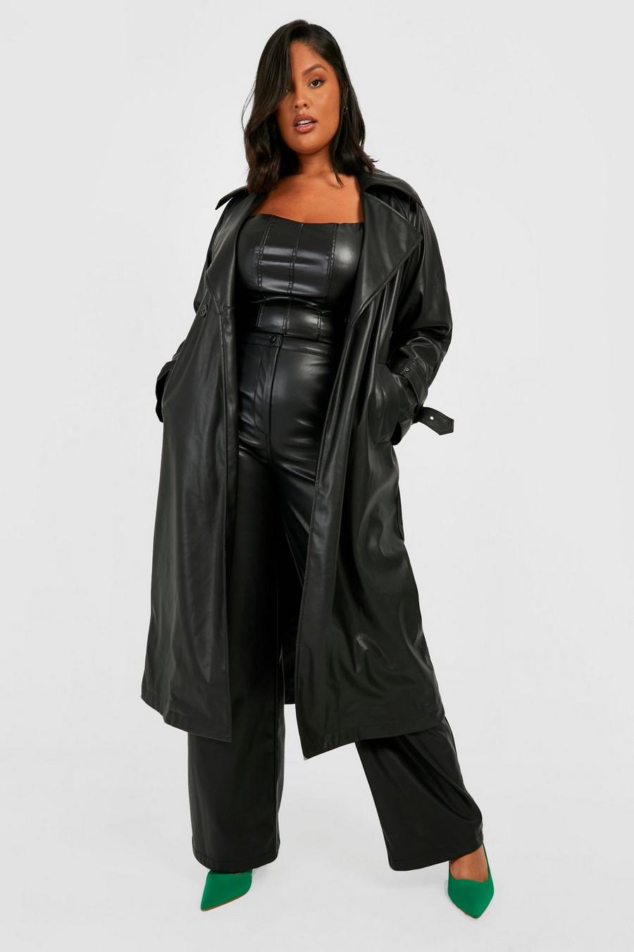 Black Plus Pu Buckle Cuff Trench Coat image number 1
