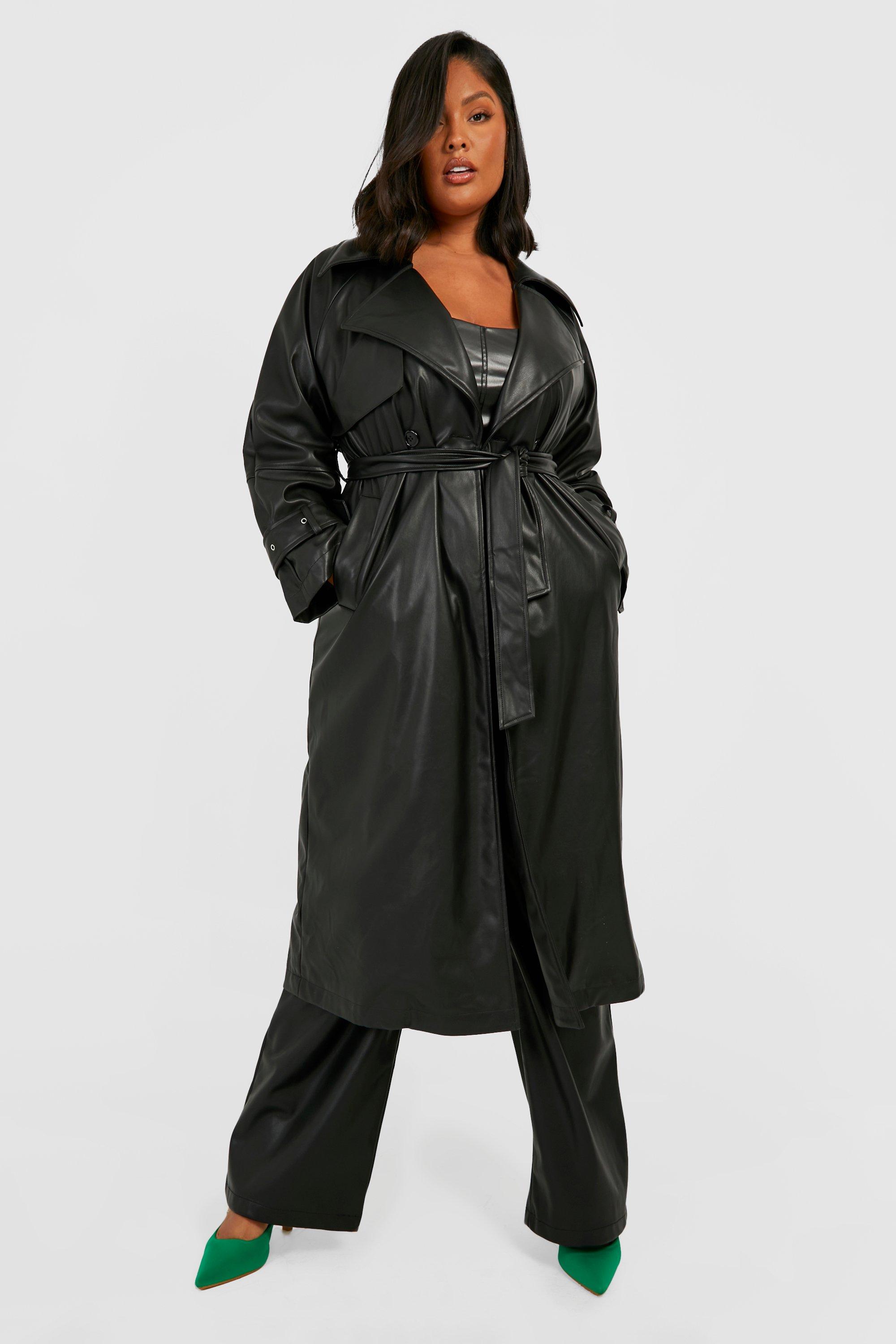 Black trench coat women's best sale plus size