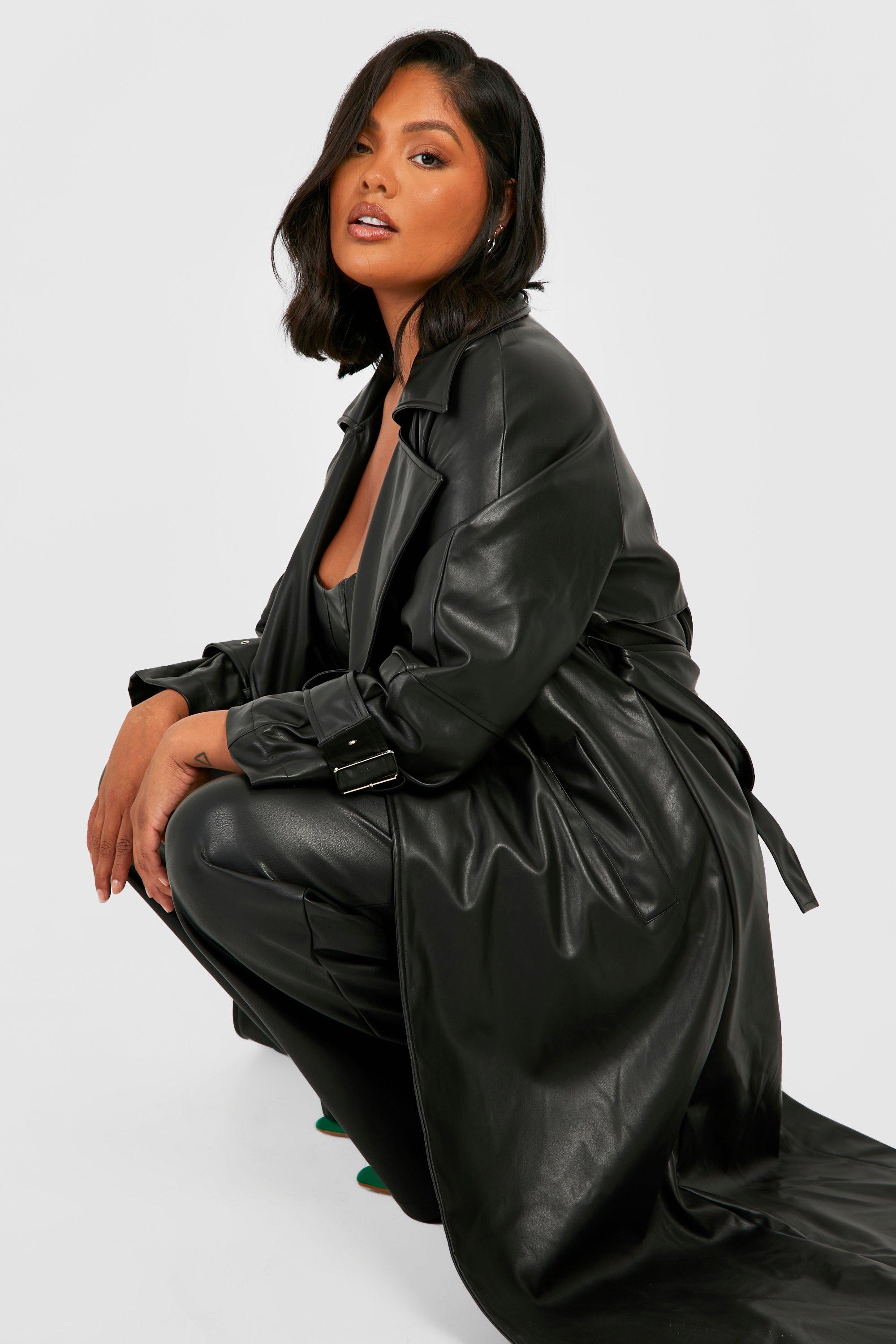 PU Trenchcoat mit PU Schnalle
