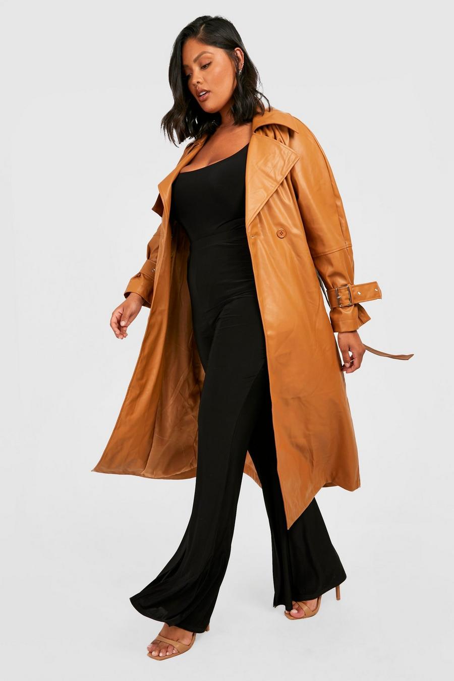 Caramel Plus Pu Buckle Cuff Trench Coat image number 1