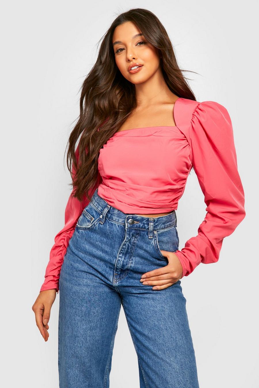 Puff Sleeve Square Neck Corset Top