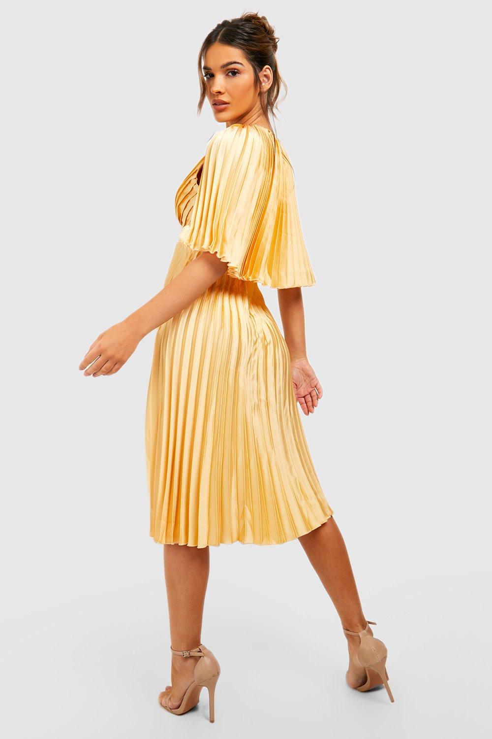 Yellow pleated cheap midi dress